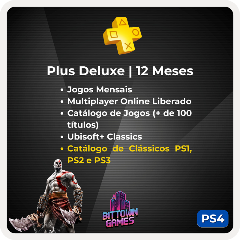 PSN Plus Deluxe 12 Meses PS4 Primária Mídia Digital
